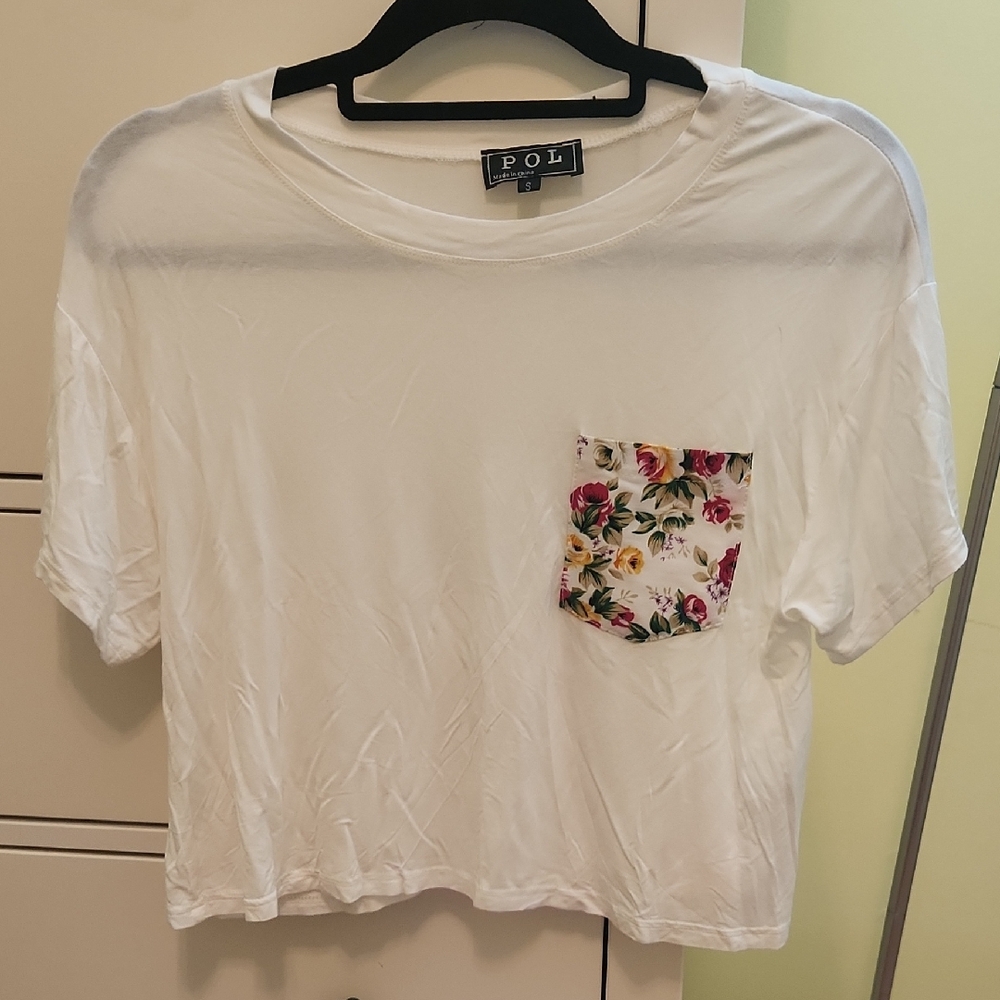POL White Pink Boxy Crop T-Shirt